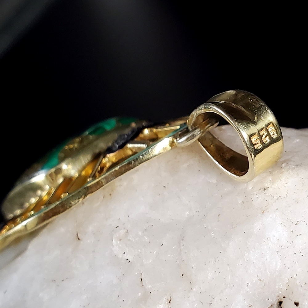 Sterling Silver 925/18kt Gold Genuine Malachite/Diamond Gemstone - Picture 4 of 13